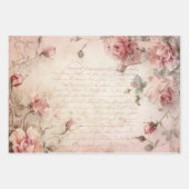 ピンクのヴィンテージバラの切り離しパターン ラッピングペーパーシート (正面2)