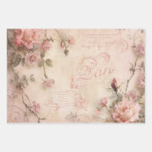 ピンクのヴィンテージバラの切り離しパターン ラッピングペーパーシート (正面)