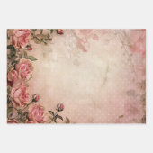 ピンクのヴィンテージバラの切り離しパターン ラッピングペーパーシート (正面3)