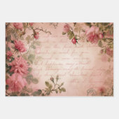 ピンクのヴィンテージバラの切り離しパターン ラッピングペーパーシート (正面2)