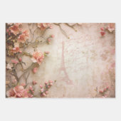 ピンクのヴィンテージバラの切り離しパターン ラッピングペーパーシート (正面)