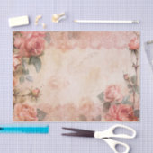 ピンクのヴィンテージバラの切り離しパターン 薄葉紙 (クラフト)