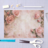 ピンクのヴィンテージバラの切り離しパターン 薄葉紙 (クラフト)