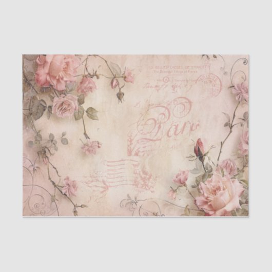 ピンクのヴィンテージバラの切り離しパターン 薄葉紙 (正面)