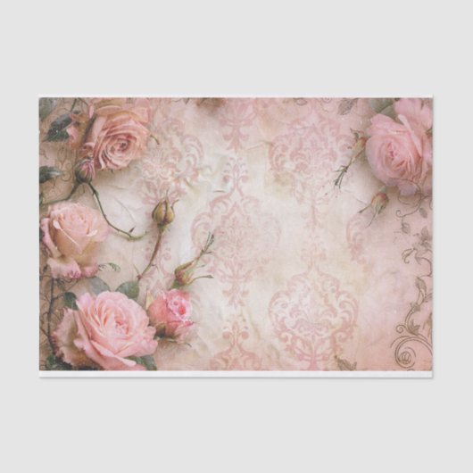 ピンクのヴィンテージバラの切り離しパターン 薄葉紙 (正面)