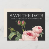 ピンクのヴィンテージバラグレー結婚式の日付を保存 案内ポストカード (正面/裏面)