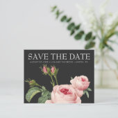 ピンクのヴィンテージバラグレー結婚式の日付を保存 案内ポストカード (スタンド正面)