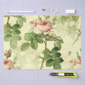 ピンクのヴィンテージバラデザインの切り離しティッシュペーパー 薄葉紙 (クラフト)