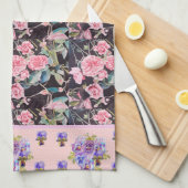 ピンクのヴィンテージバラバラ水の色カスタマイズ キッチンタオル (四つ折り)