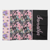 ピンクのヴィンテージバラバラ水の色カスタマイズ キッチンタオル (横)