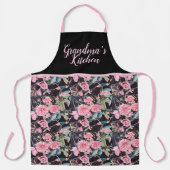 ピンクのヴィンテージバラバラ水彩グランドマ エプロン (正面)