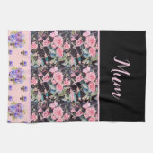 ピンクのヴィンテージバラバラ水彩マムマザーズ キッチンタオル (横)