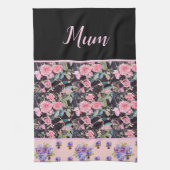 ピンクのヴィンテージバラバラ水彩マムマザーズ キッチンタオル (縦)