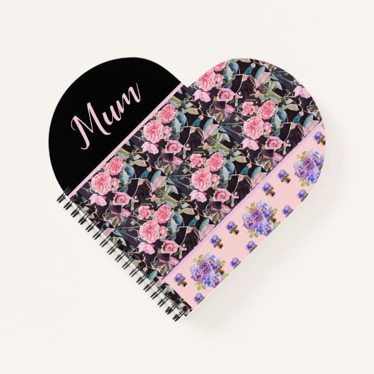 ピンクのヴィンテージバラバラ水彩母誌 ノートブック (正面)