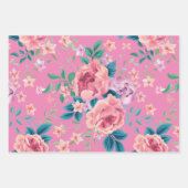 ピンクのヴィンテージバラパターンカスタムの背景 ラッピングペーパーシート (正面)
