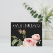 ピンクのヴィンテージバラブラックウェディング日付を保存 案内ポストカード (スタンド正面)