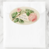 ピンクのヴィンテージバラ神はあなたを祝福 楕円形シール (バッグ)