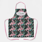ピンクのヴィンテージバラ花フローラ名女性 エプロン (正面)