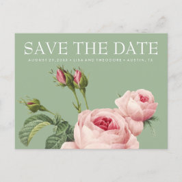 ピンクのヴィンテージバラSAGE WEDDING日付を保存 案内ポストカード