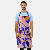 ピンクのヴィンテージパロット：エキゾチックなシームレスイラストレーション エプロン (着用した状態)