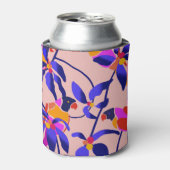 ピンクのヴィンテージパロット：エキゾチックなシームレスイラストレーション 缶クーラー (缶正面)