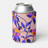 ピンクのヴィンテージパロット：エキゾチックなシームレスイラストレーション 缶クーラー (缶裏面)