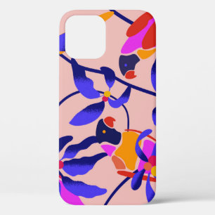 ピンクのヴィンテージパロット:エキゾチックなシームレスイラストレーション iPhone 12ケース