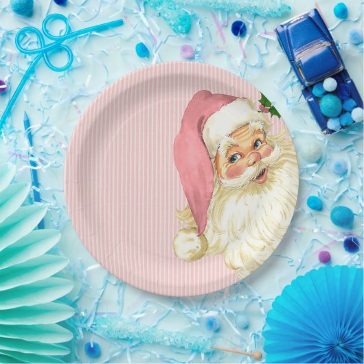 ピンクのヴィンテージビクトリアンサンタクロースシャビー ペーパープレート (パーティー)