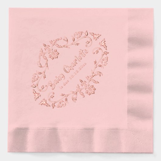 ピンクのヴィンテージビクトリアン赤ちゃんシャワー 箔ナプキン (正面)
