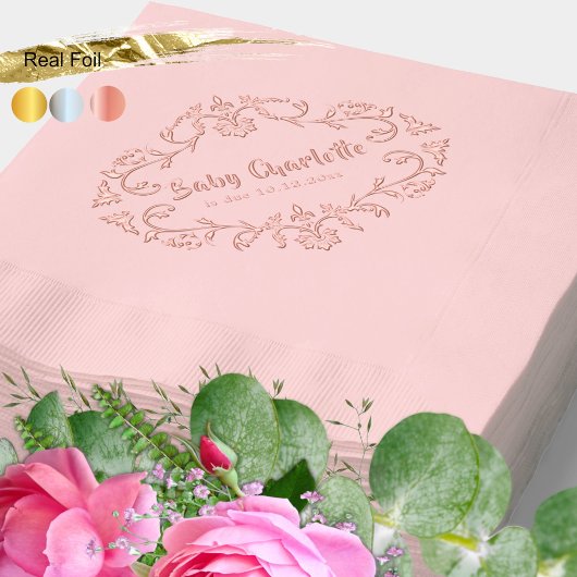 ピンクのヴィンテージビクトリアン赤ちゃんシャワー 箔ナプキン