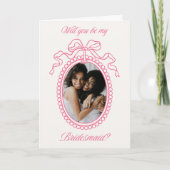 ピンクのヴィンテージビーズ付きフレームボウのブライドメイド提案 招待状 (正面)