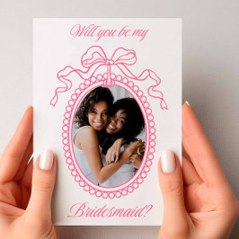 ピンクのヴィンテージビーズ付きフレームボウのブライドメイド提案 招待状