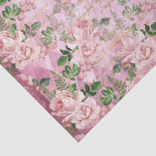 ピンクのヴィンテージフランスのフローラ 薄葉紙 (詳細)