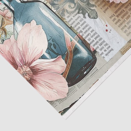 ピンクのヴィンテージフローラエフェメラコラージデコページ 薄葉紙 (詳細)