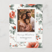ピンクのヴィンテージフローラクリスマスポストカード(写真付き) シーズンポストカード (正面)