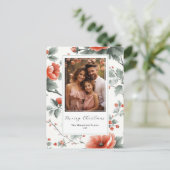 ピンクのヴィンテージフローラクリスマスポストカード(写真付き) シーズンポストカード (スタンド正面)