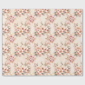 ピンクのヴィンテージフローラクリスマス ラッピングペーパー (フラット)