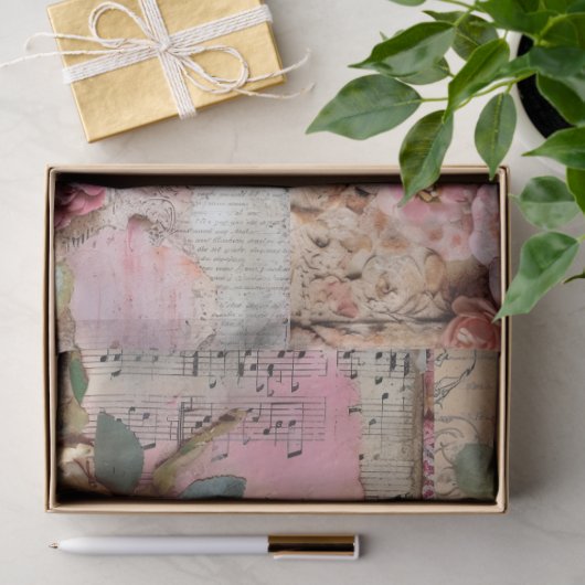 ピンクのヴィンテージフローラグランジ分離 薄葉紙 (ギフト)