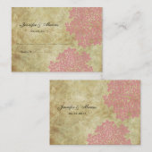 ピンクのヴィンテージフローラシーティングカード プレイスカード (正面/裏面)