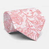 ピンクのヴィンテージフローラレースパターン ネクタイ (ロール)