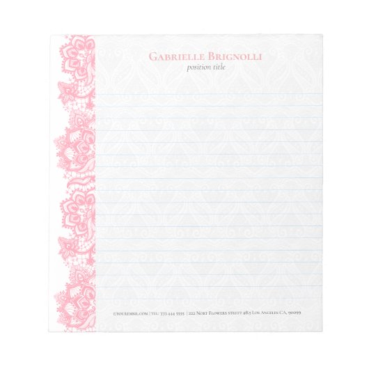 ピンクのヴィンテージフローラレース ノートパッド (正面)