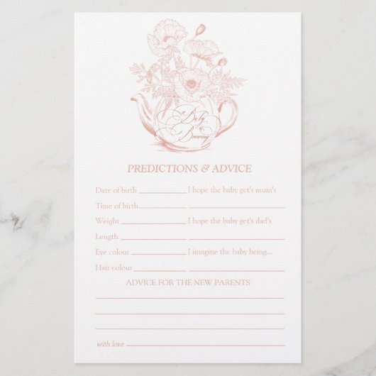 ピンクのヴィンテージフローラ予測ベビーシャワーゲーム (正面)