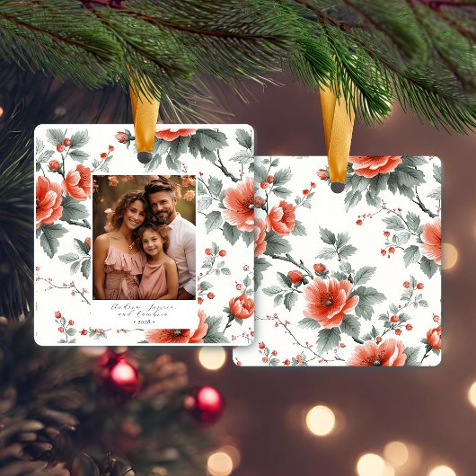 ピンクのヴィンテージフローラ写真 セラミックオーナメント