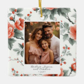 ピンクのヴィンテージフローラ写真 セラミックオーナメント (正面)