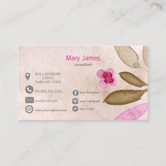 ピンクのヴィンテージフローラ名刺 名刺 (裏面)