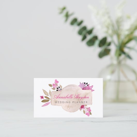 ピンクのヴィンテージフローラ名刺 名刺 (スタンド正面)