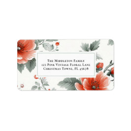 ピンクのヴィンテージフローラ差出人住所ラベル ラベル