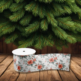 ピンクのヴィンテージフローラ サテンリボン