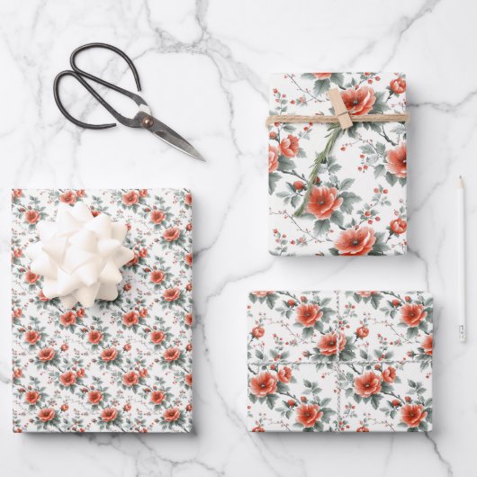 ピンクのヴィンテージフローラ ラッピングペーパーシート (正面)