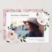 ピンクのヴィンテージボホフローラ写真卒業 案内状 (正面/裏面)